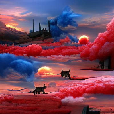 Blue Cats in a Red Sky: Matte Painting