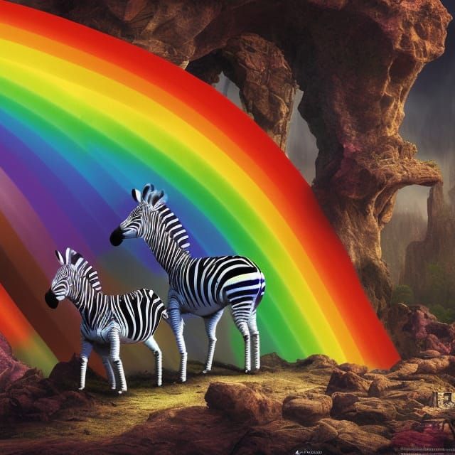 Rainbow Zebra in a Maximalist Digital Painting