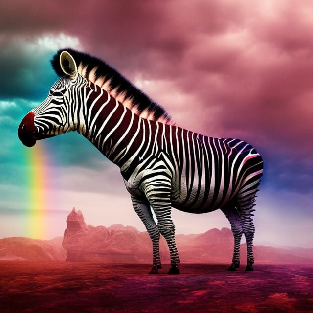 Rainbow Zebra in Epic Digital Painting Style
