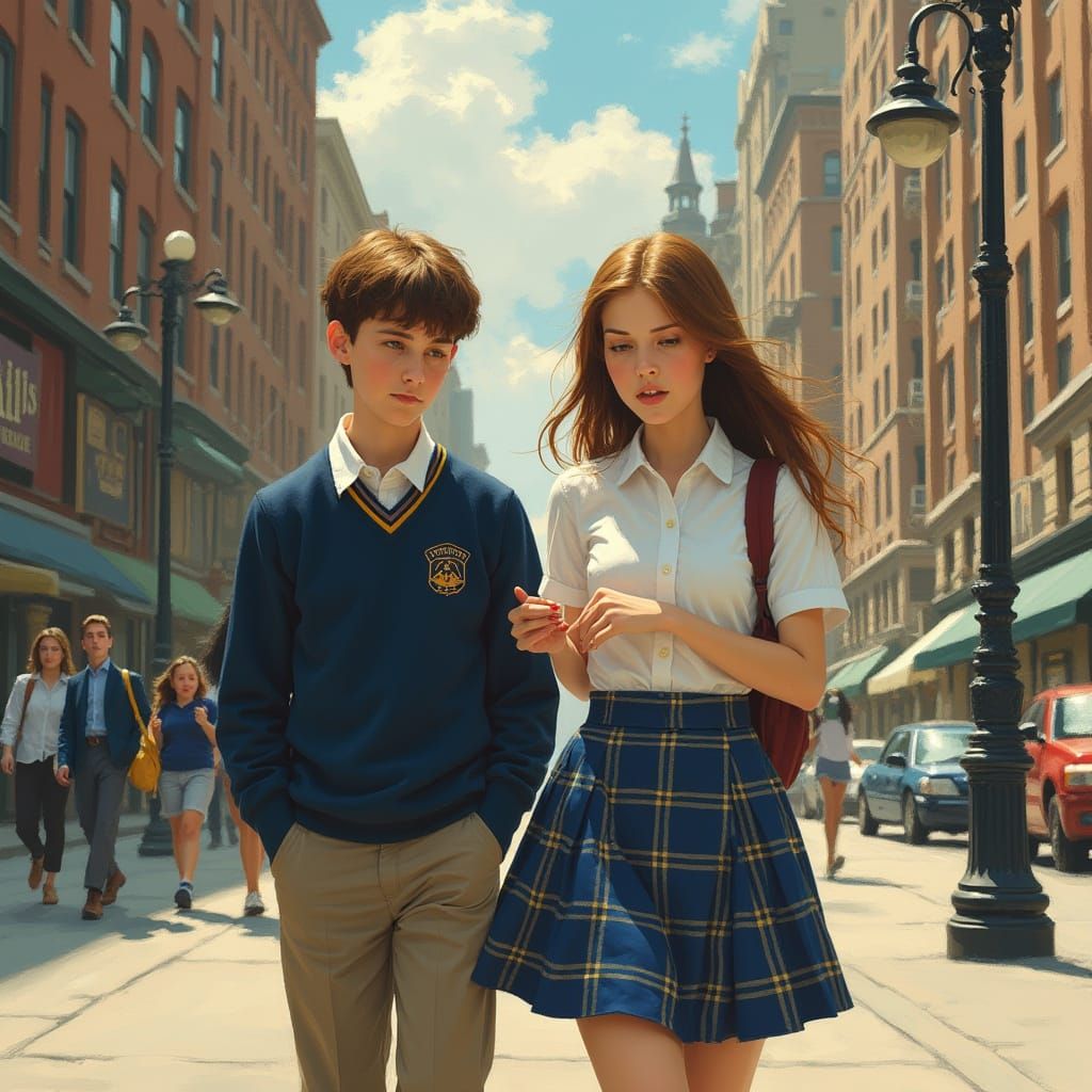 Catholic Schoolgirl Walks Alongside Boyfriend in Nostalgic C...