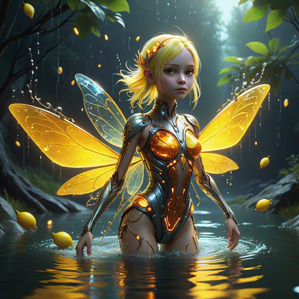 Bionic Fairy Emerges from Lake in Pixar Style