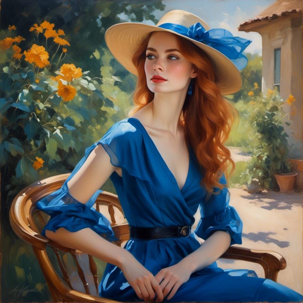 Redhead in Blue: An Oil Painting Portrait