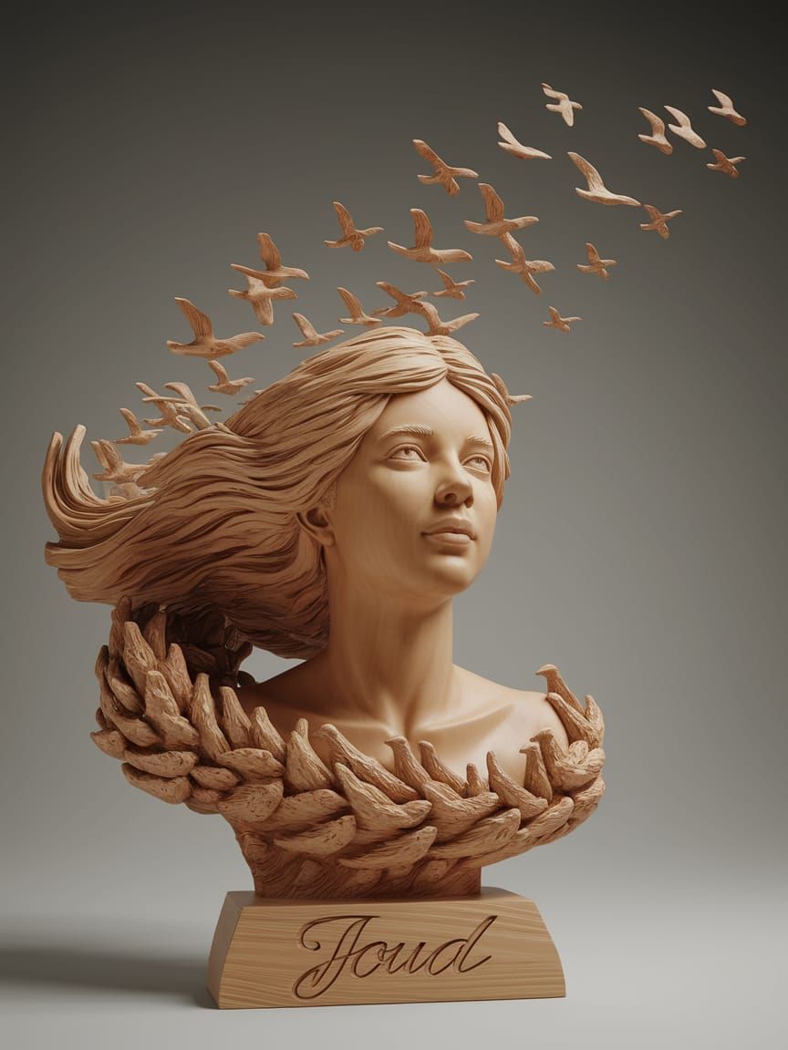 Olive Wood Bust of Joud: Freedom Embodied