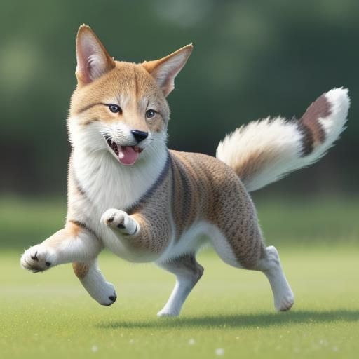 Playful Kishu Runs Through Sunny Meadow