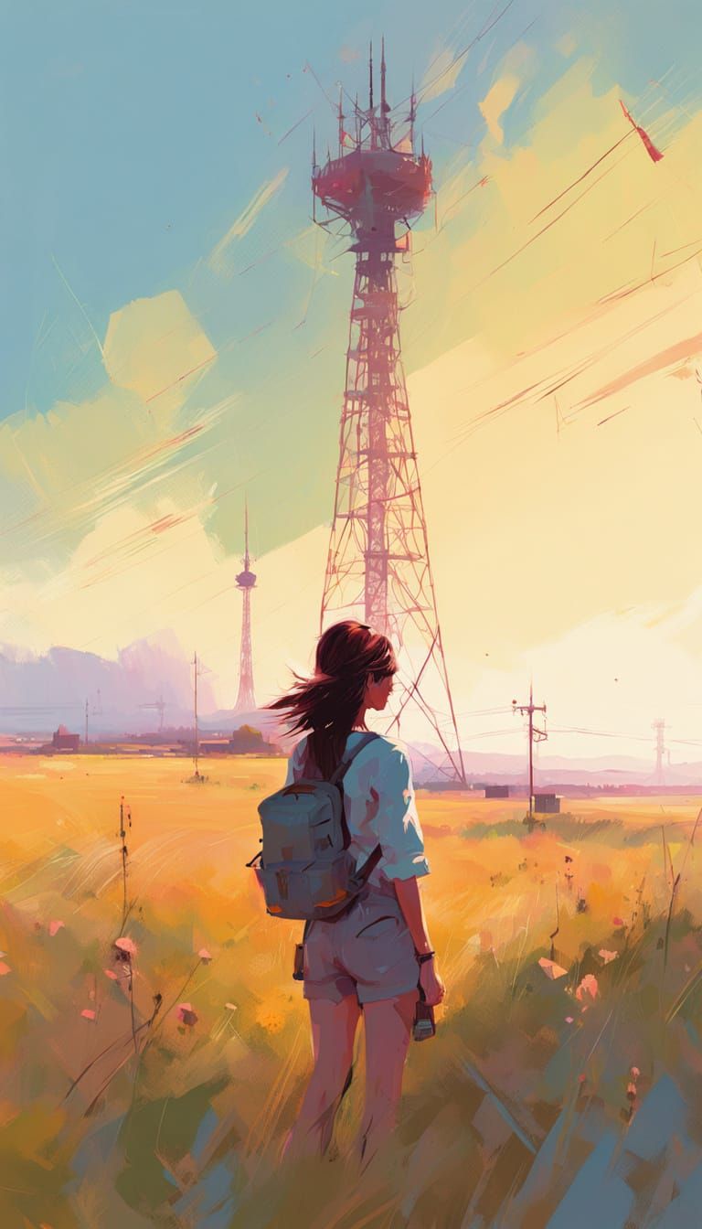 Serene Summer Landscape with Distant Radio Tower
