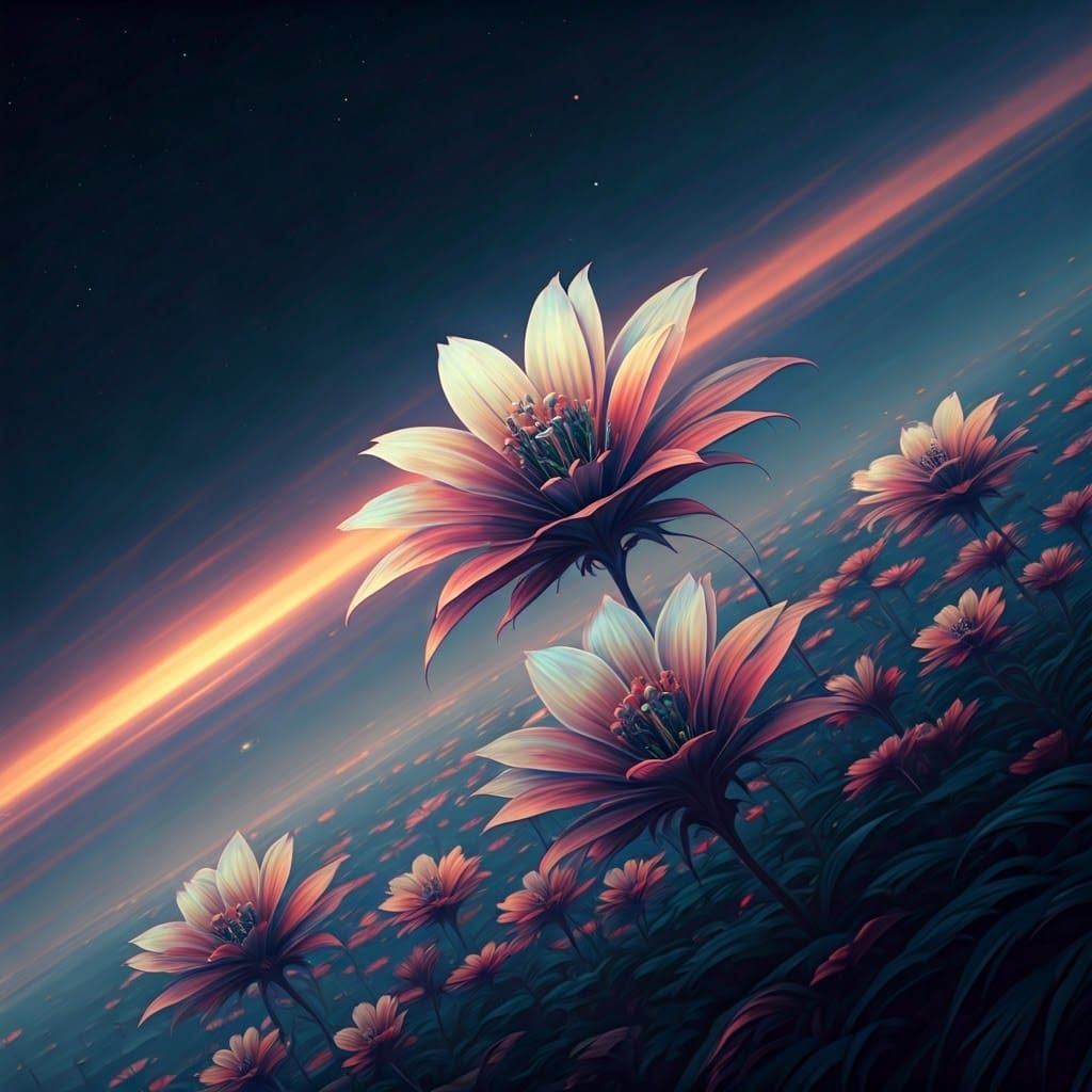 Dreamlike Blooms in Mid-Air, Celestial Petals in Iridescent ...