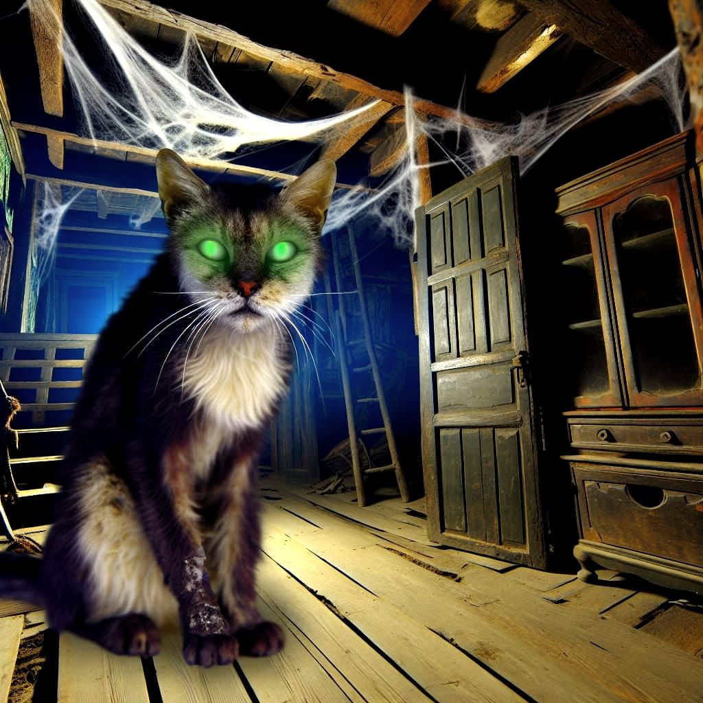 Zombie Cat in Haunted House: A Spooky Scene