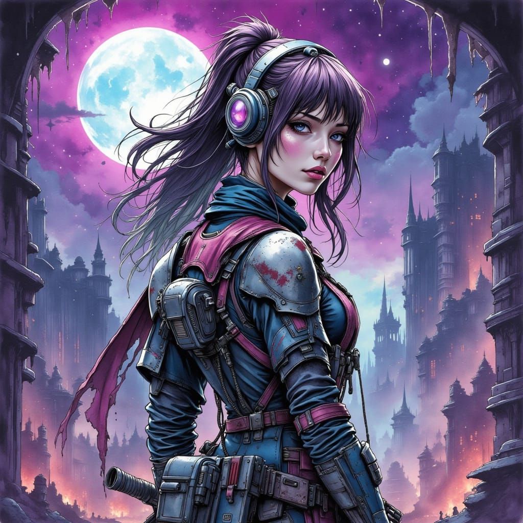 Cosmic Space Station Departs into Starry Night