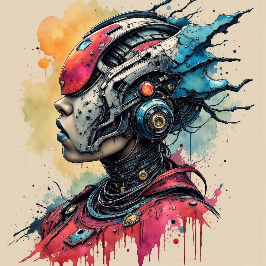 Ink-Covered Cyborg Portrait