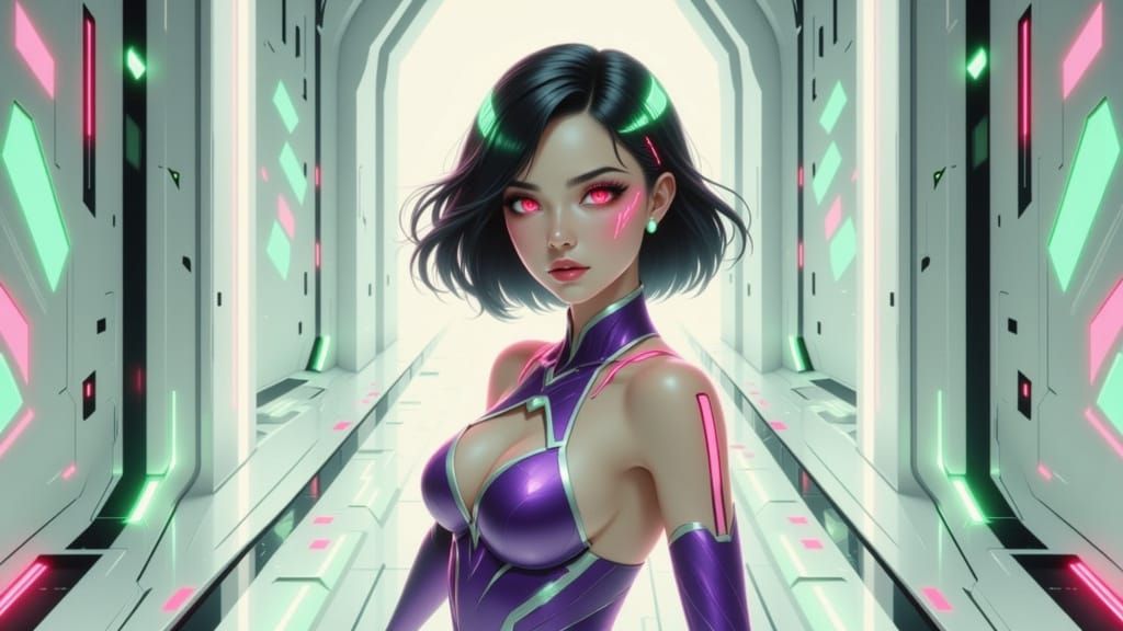 bright surrealism art. Cyberpunk detailed portrait. In a bri...