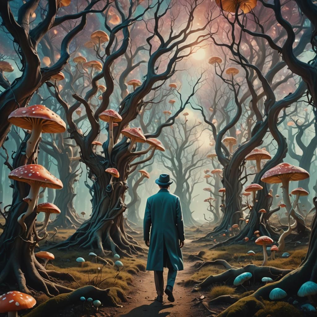 Mystical Figure in Surreal Dreamscape: Visionary Art