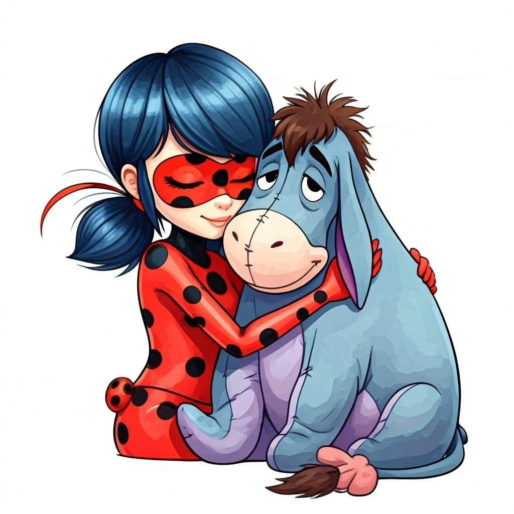 Ladybug and Eeyore in Whimsical Line Art