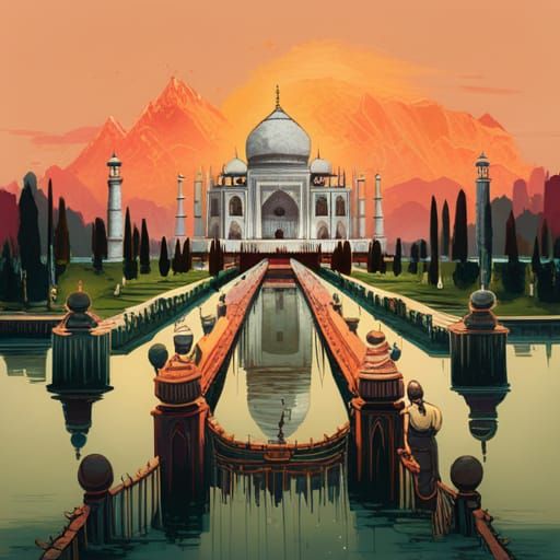 Taj Mahal in Luminous Colors, Digital Art