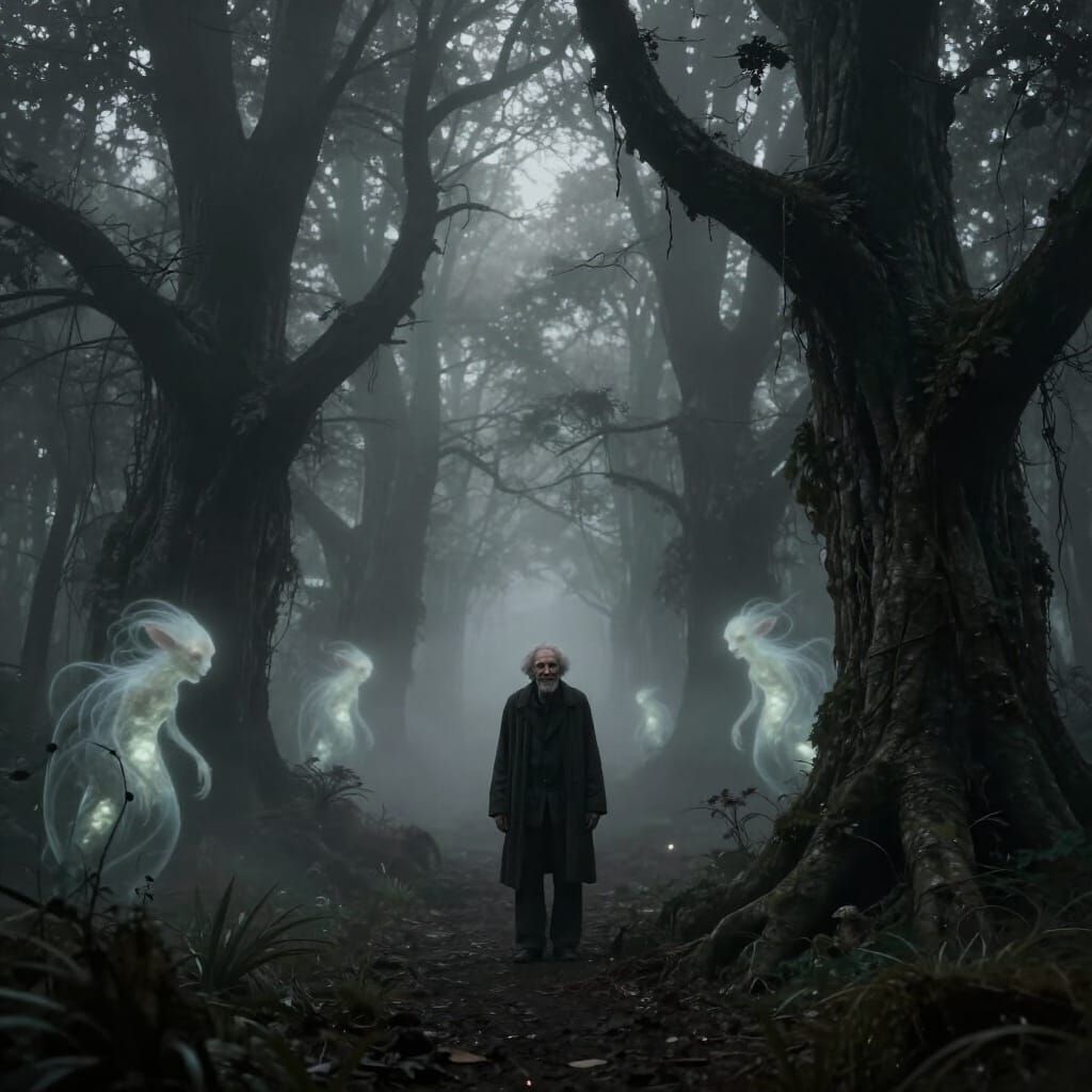 Ominous Foggy Tree Nursery with Ethereal Mist Creatures