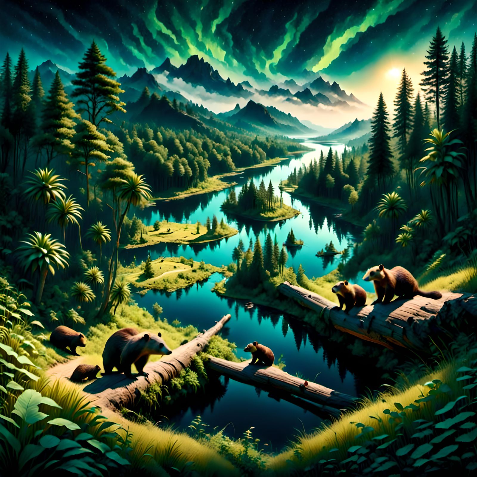 Beavers Observe Approaching Storm on Forest River