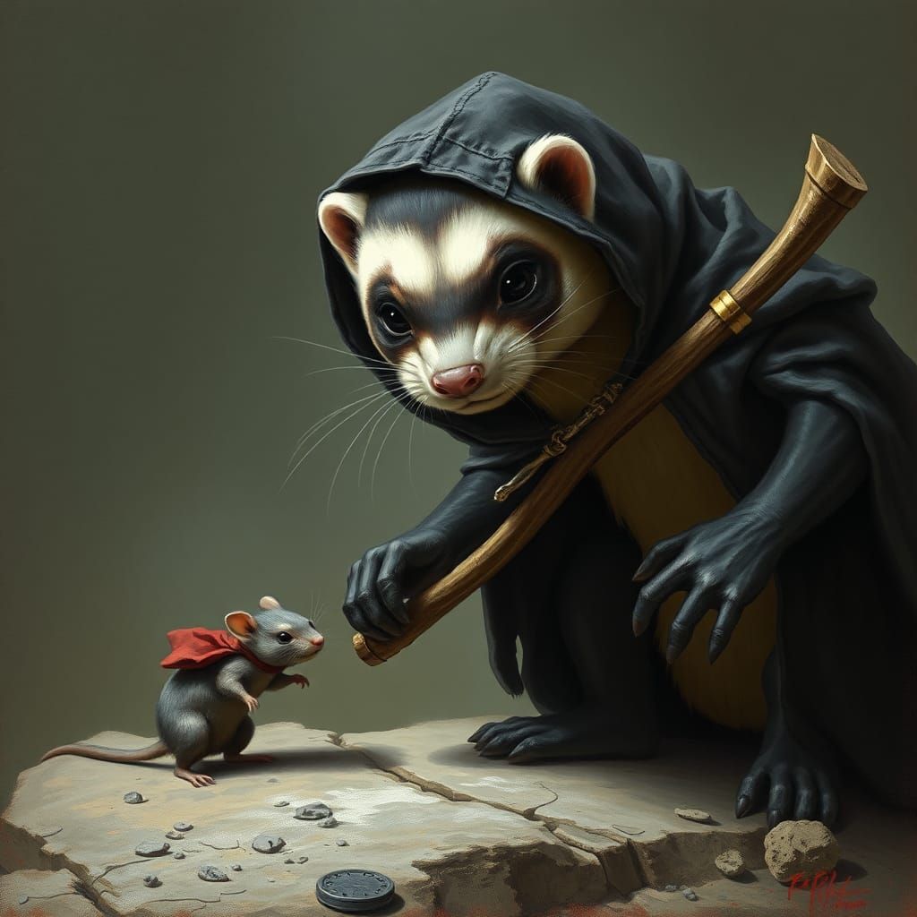 Ferret Grim Reaper Stalks Mouse