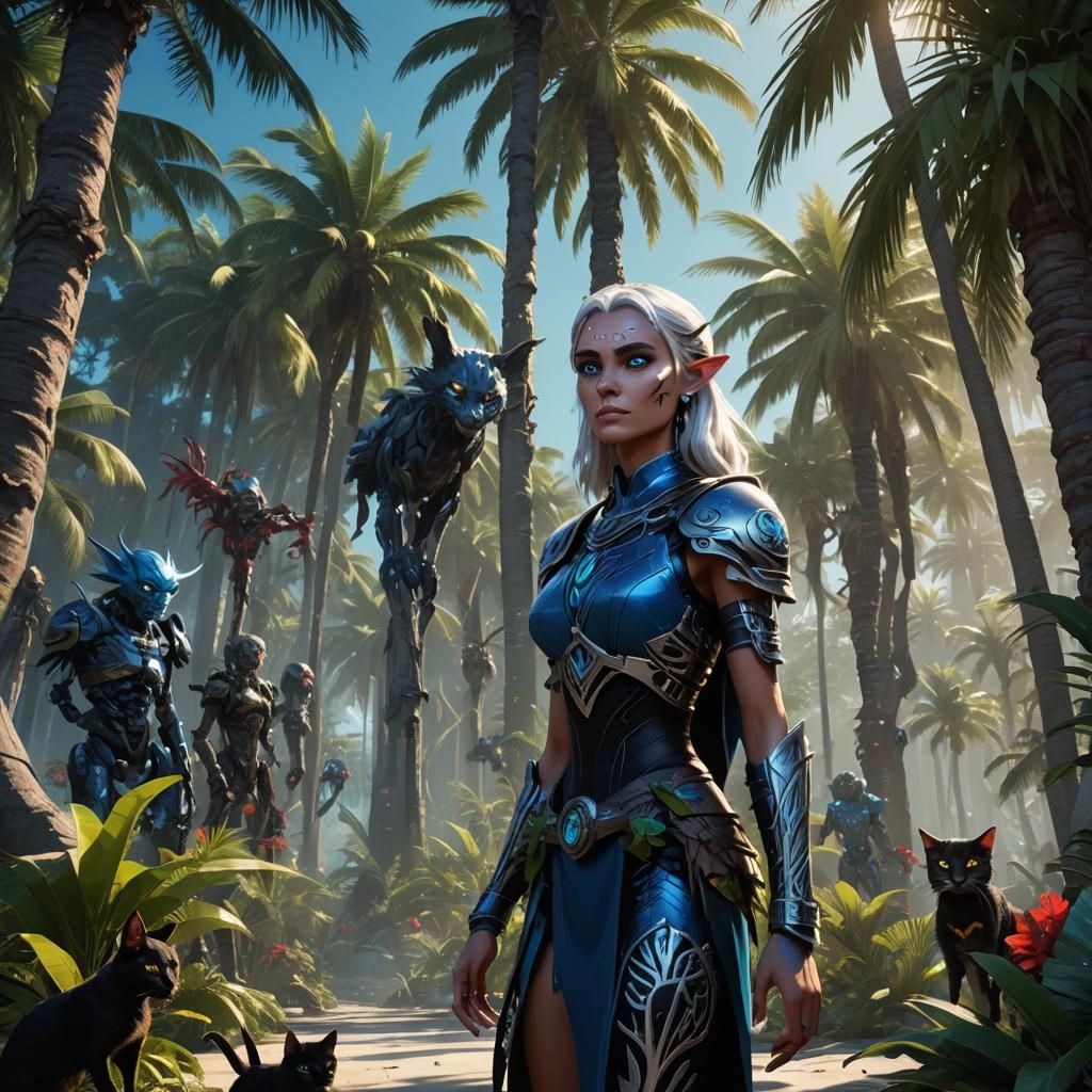 Elf and Cat in Zombie Palm Tree Forest