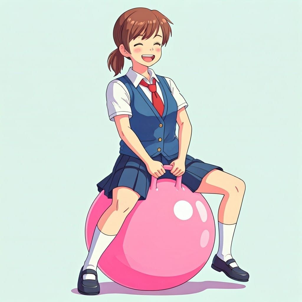 Whimsical School Girl in Ghibli Style with Vibrant Watercolo...