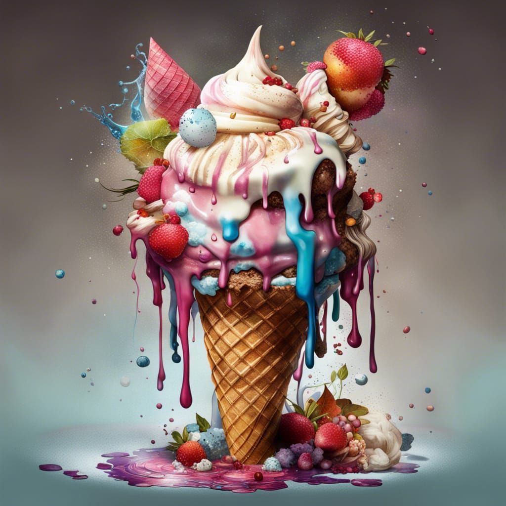 Realistic Smiling Ice Cream Cone, Fantasycore Art