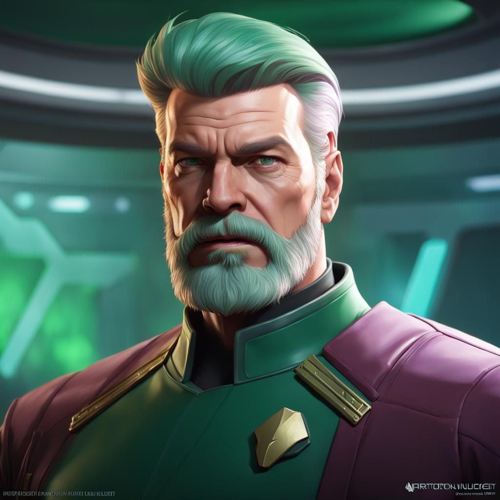 Green Haired Officer Portrait in Detailed Concept Art