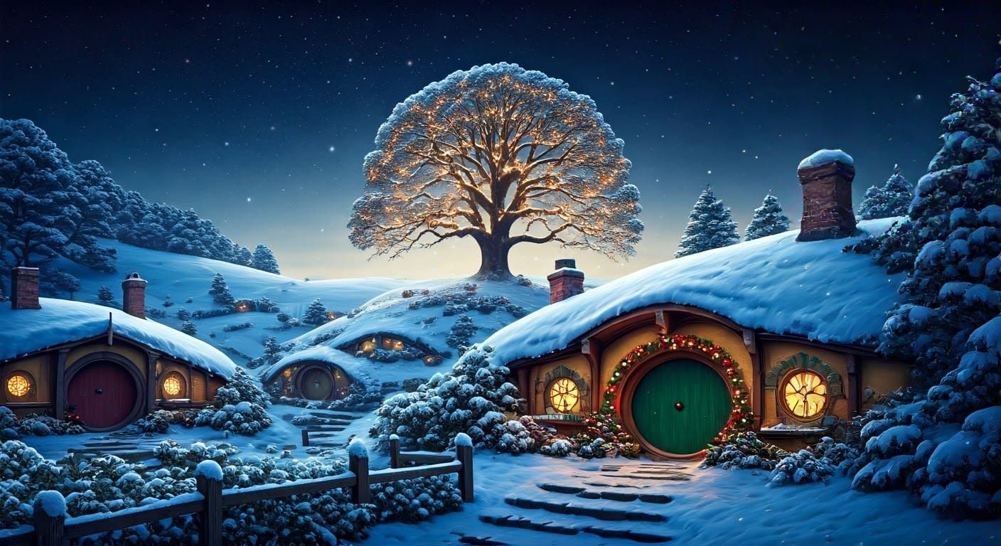 Cozy Winter Wonderland in Fantasy Hobbiton