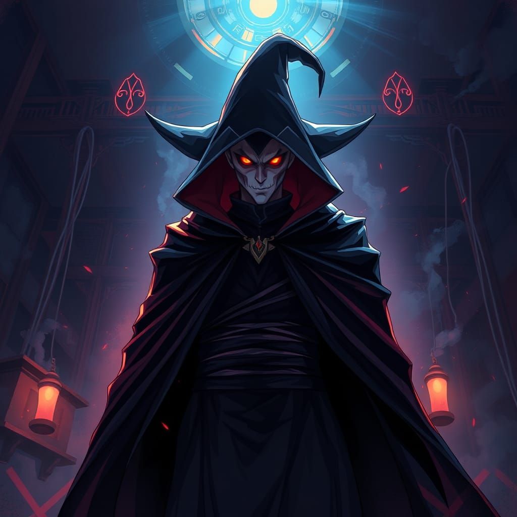 Sinister Magician in Anime Style With Glowing Eyes