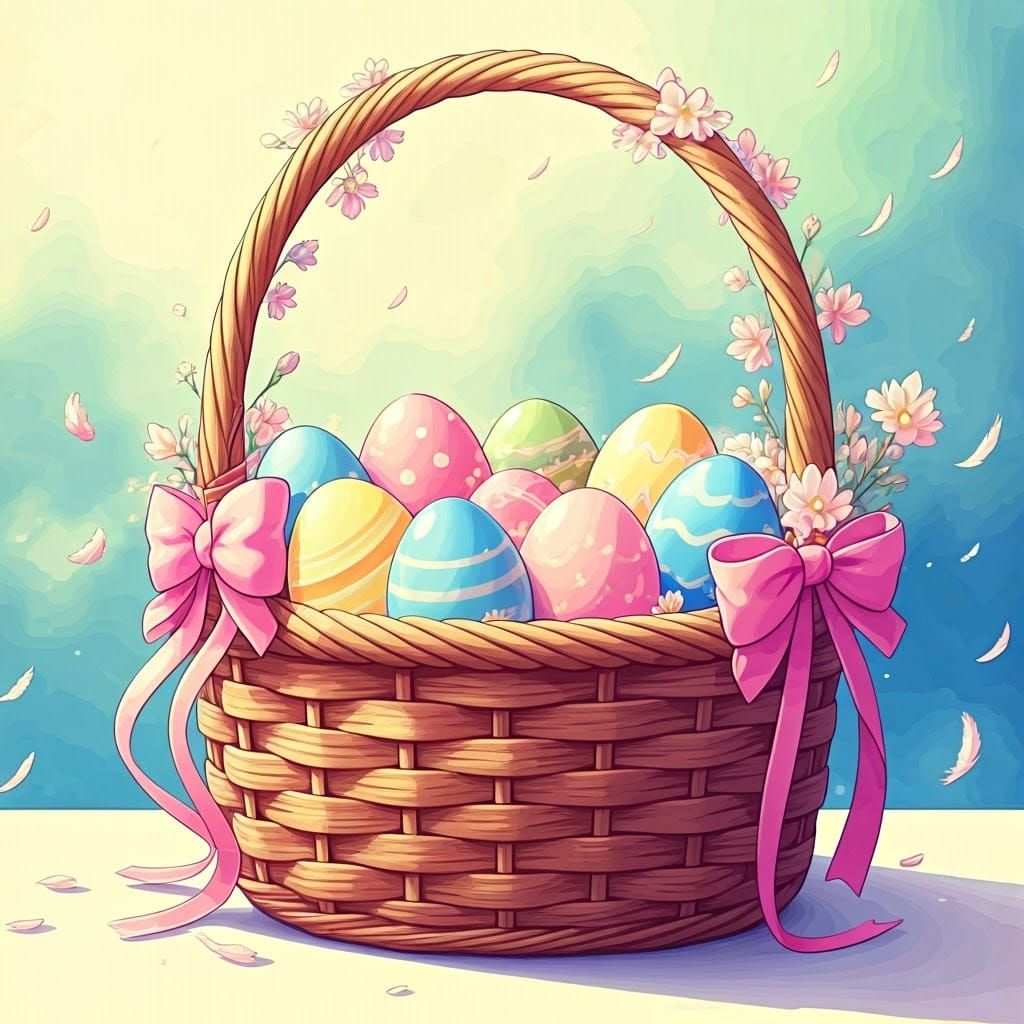 Whimsical Easter Basket in Anime Style