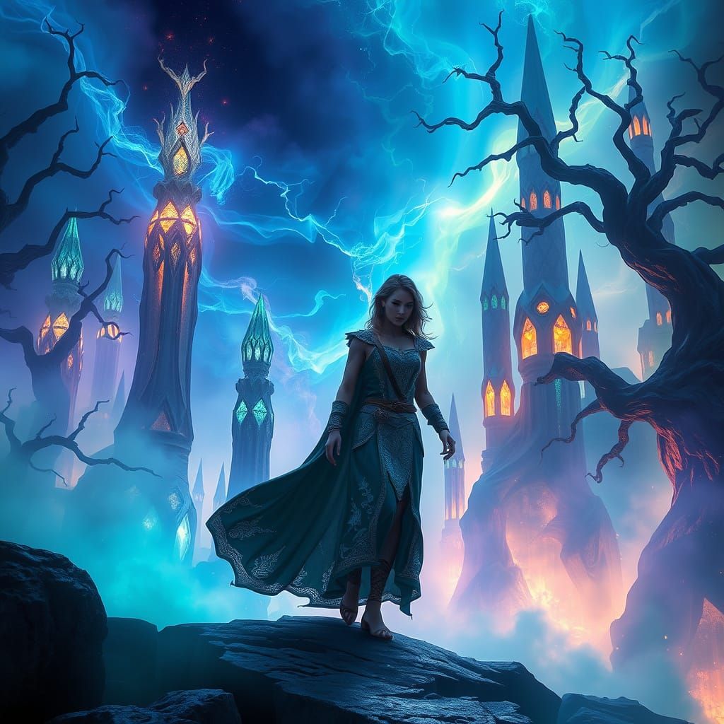 Mystical Realm Goddess Emerges with Ethereal Glow