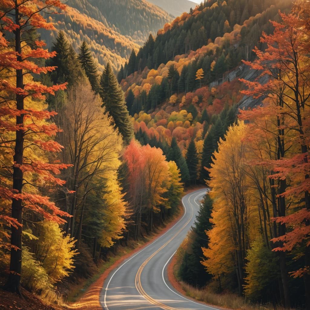 Breathtaking Autumn Landscape with Winding Road