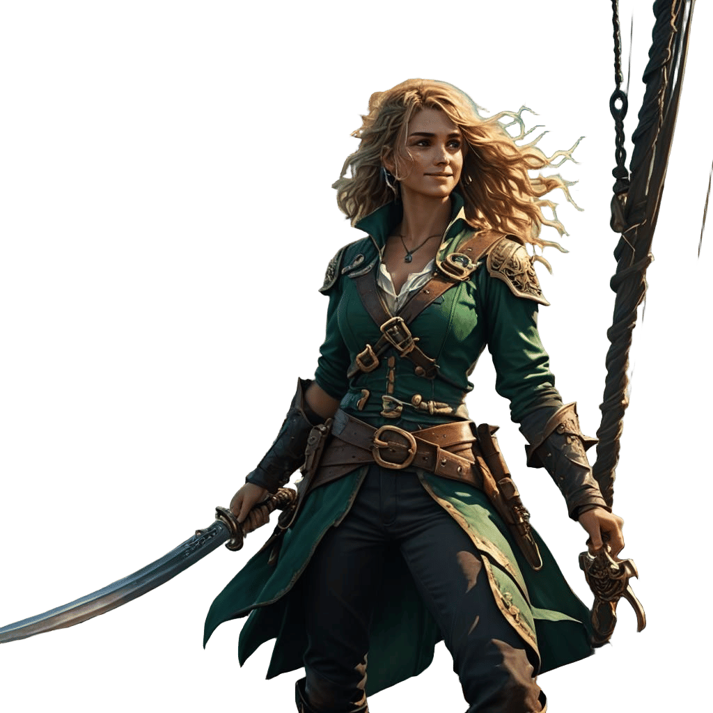 Pirate Ranger on Ship: Detailed Fantasy Art