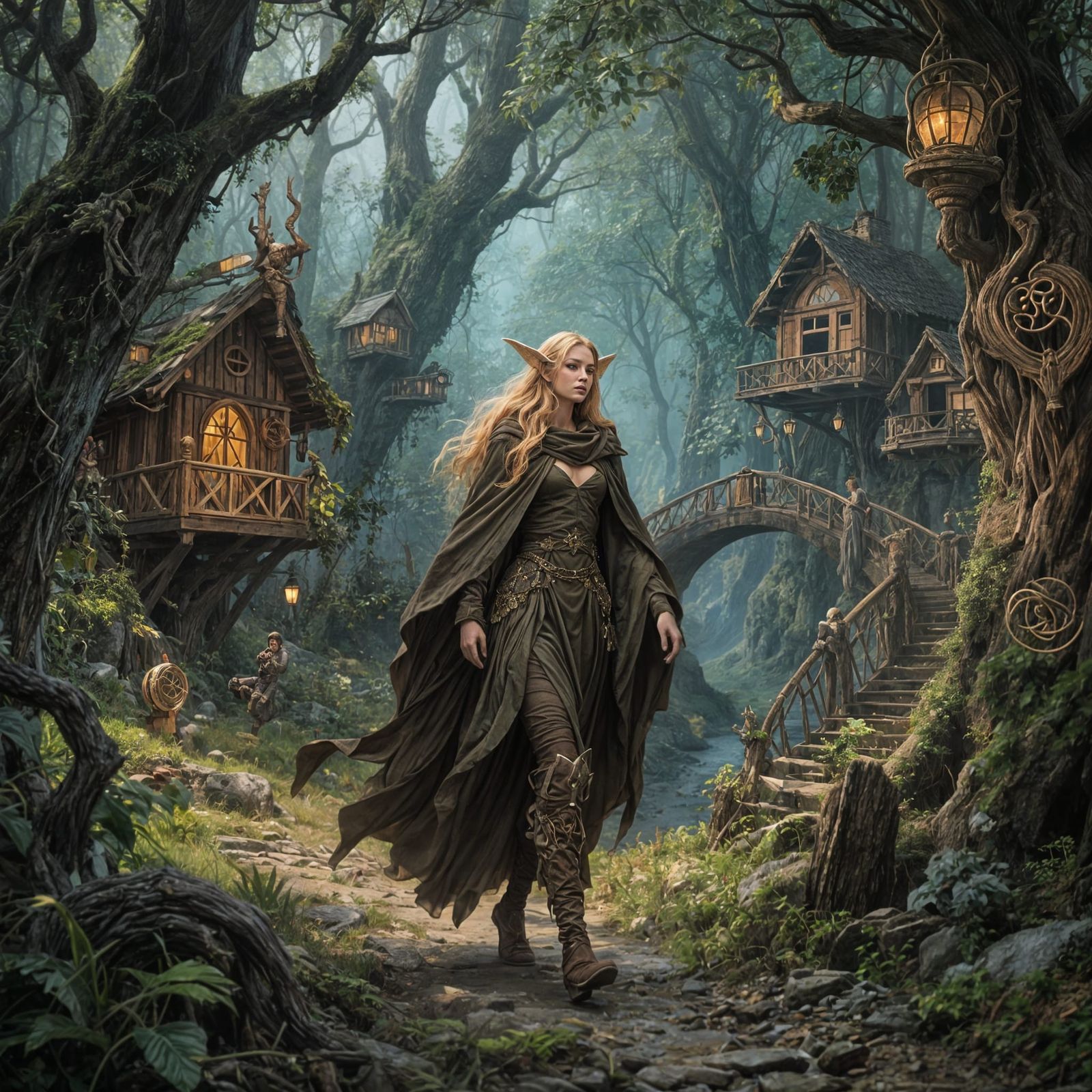 Wood Elf Village in Royo-Frazetta Style