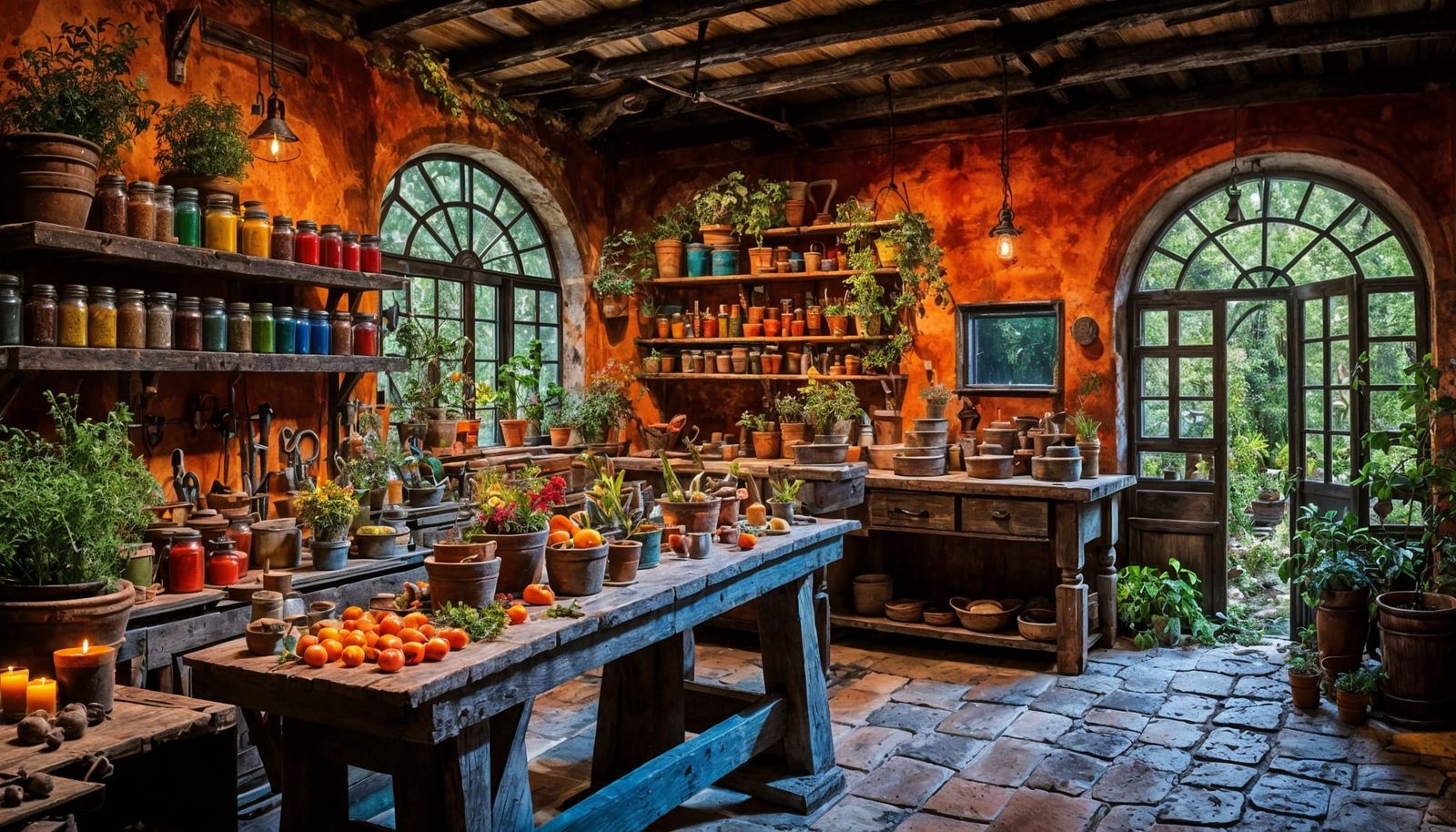 Old-Style Lab with Essential Oils in Forest House