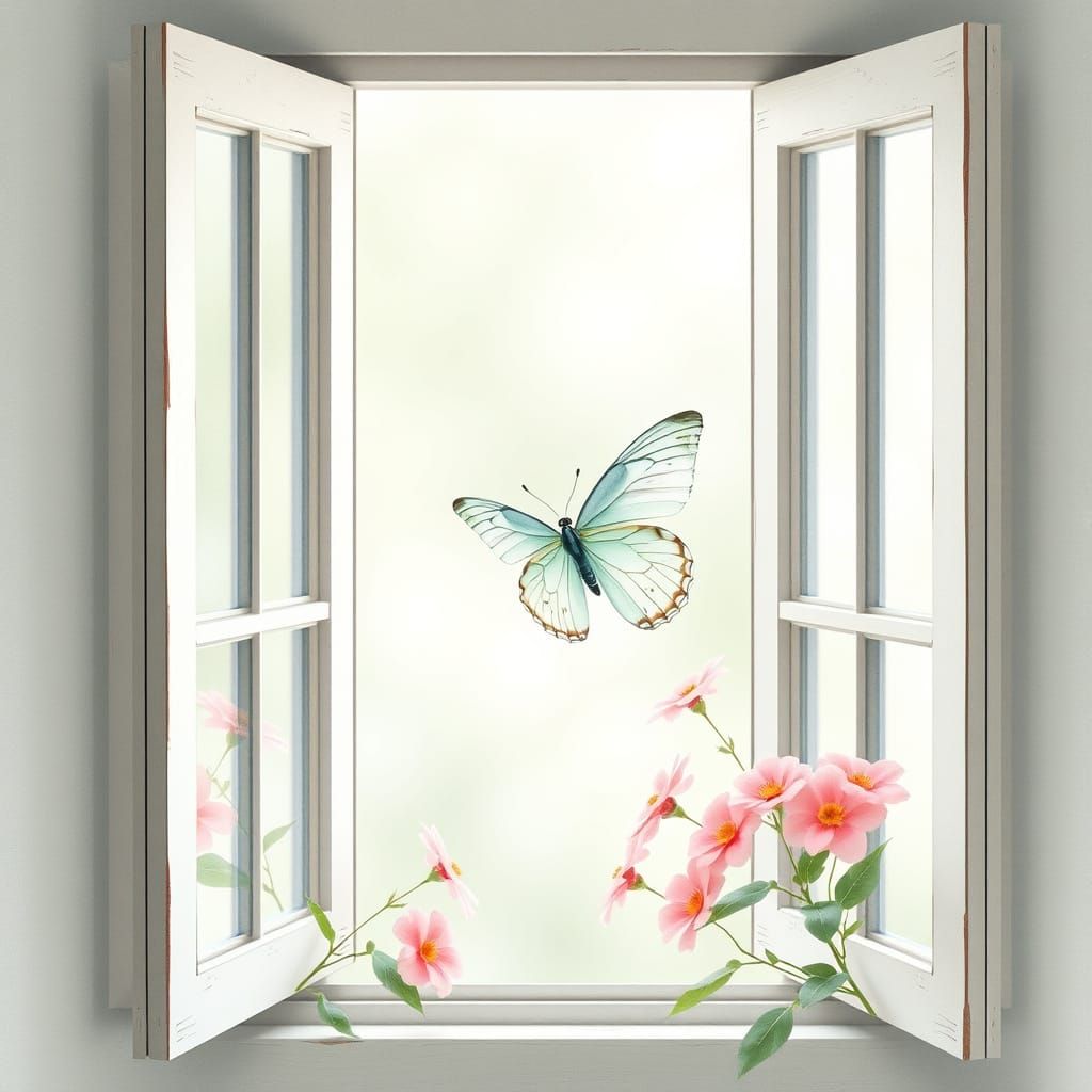 Pastel Butterfly near Window, Watercolour Painting