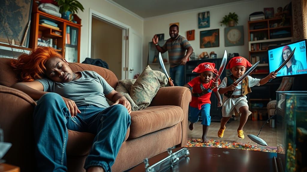 Chaos of a Nigerian Family on Halloween Night in Vibrant Col...