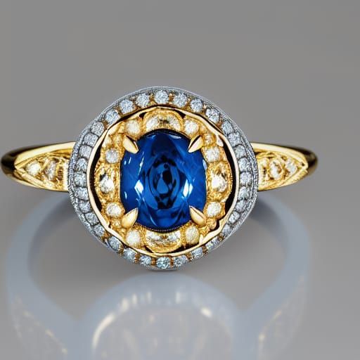 Rococo Engagement Ring with Blue Gems in Gold