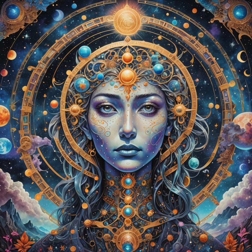 Astral Moon Consciousness in Mixed Media Illustration