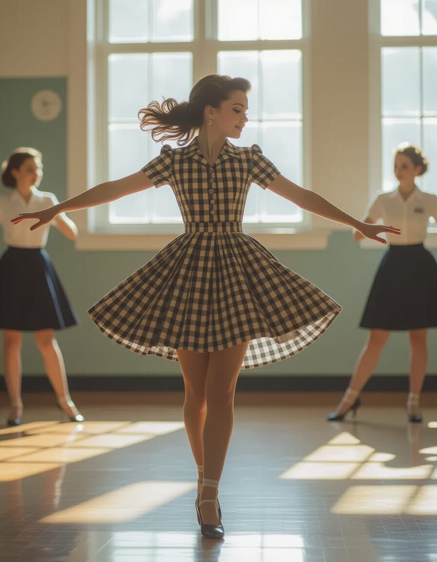 Shy Student Dancing at 1950s High School Ball