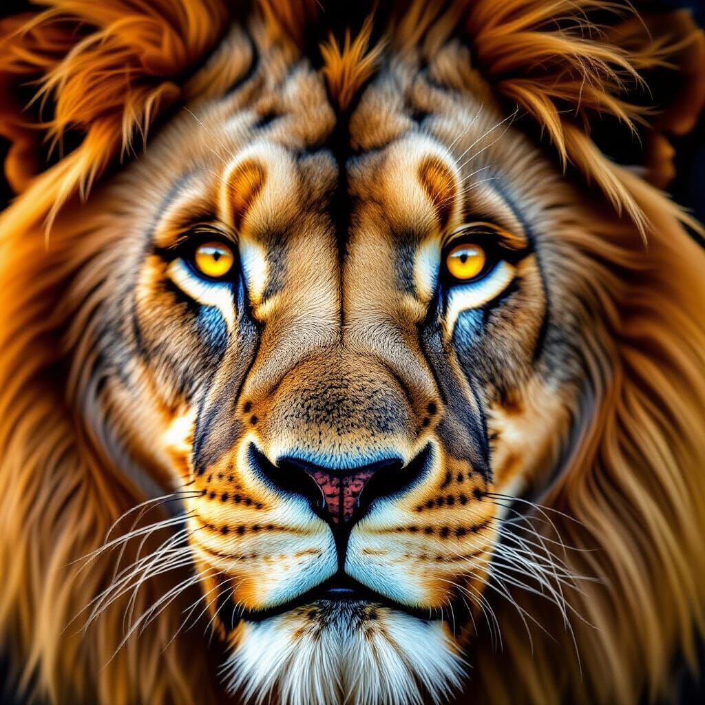 Intense Lion Eye Macro in Classical Style