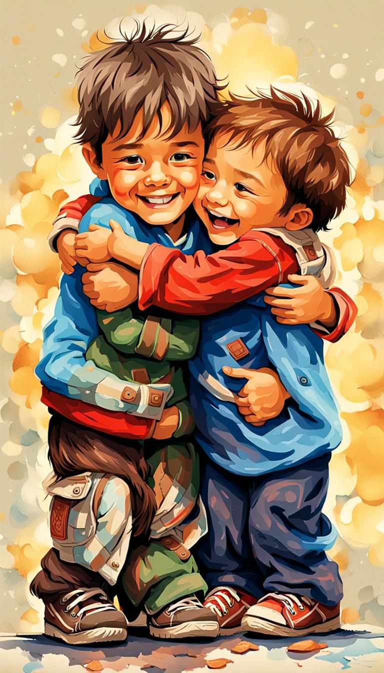 Young Siblings Share a Big Hug