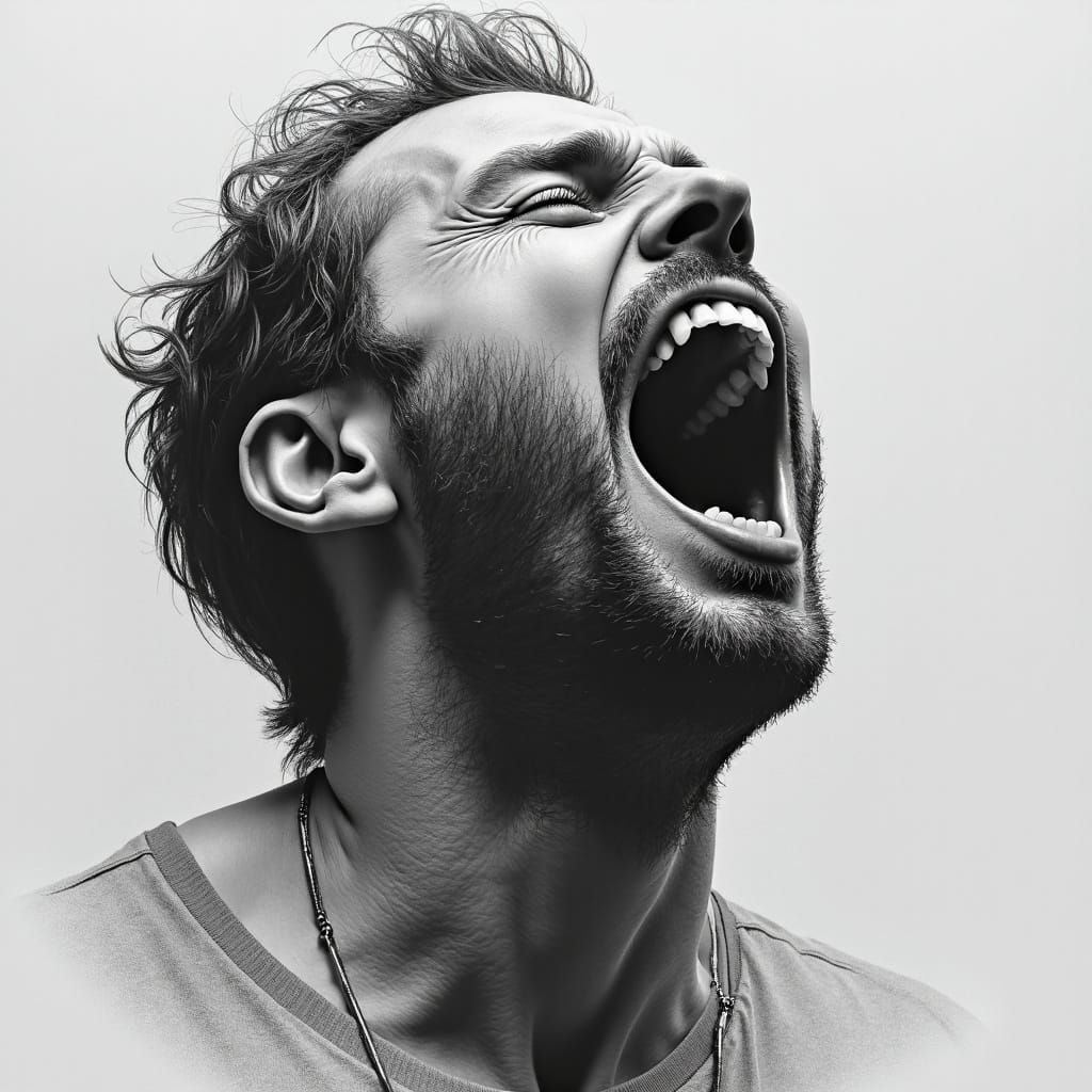 Man Screaming in Charcoal Drawing