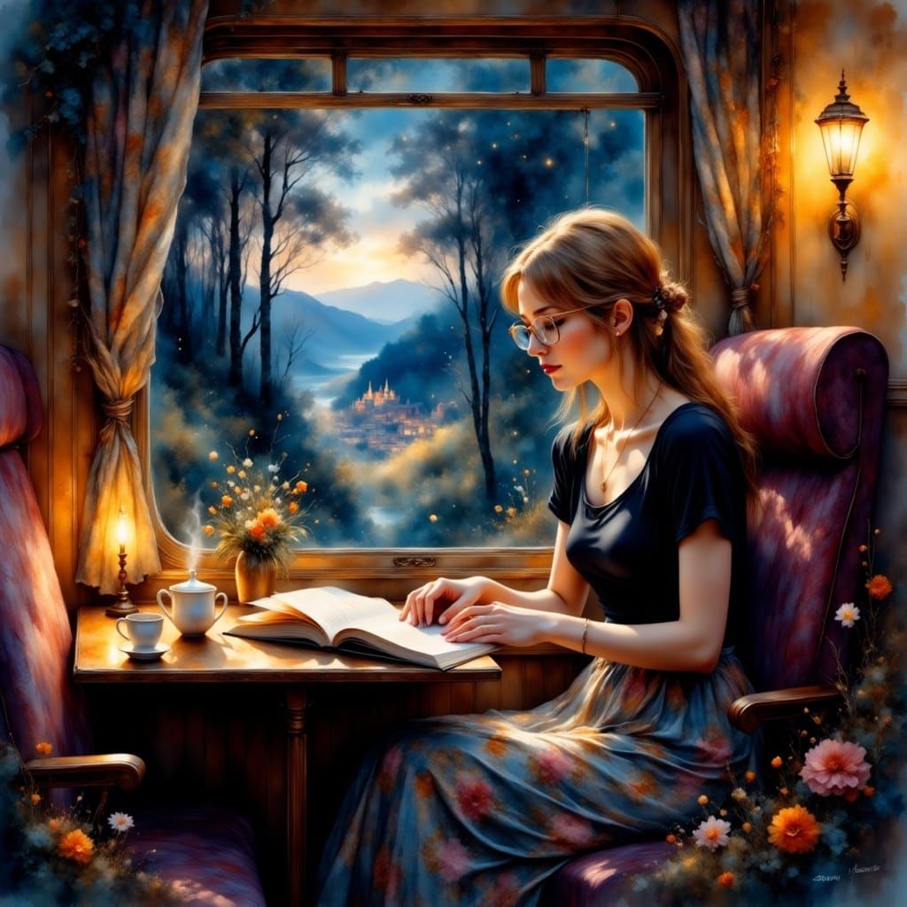 Train Compartment Scene in Hyperrealistic Style