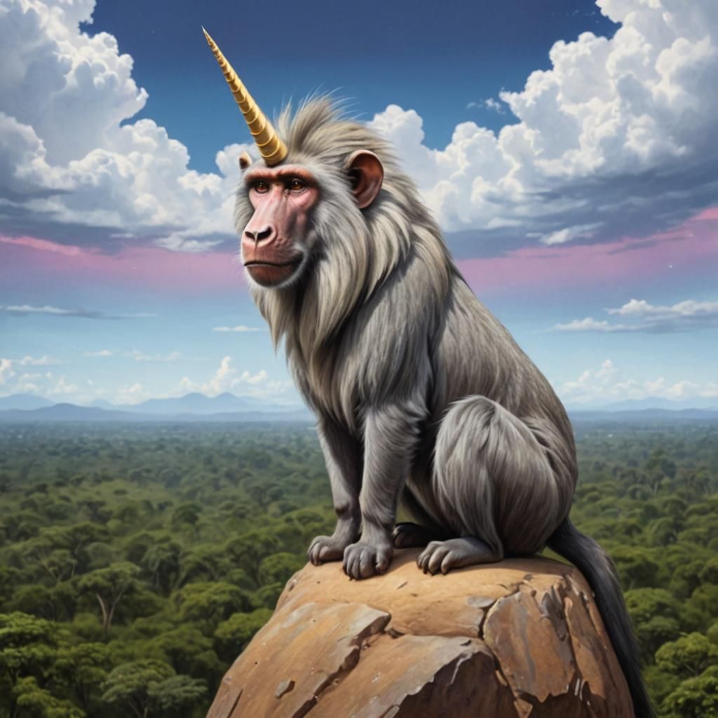 Realistic Cartoon Baboon Unicorn Hybrid