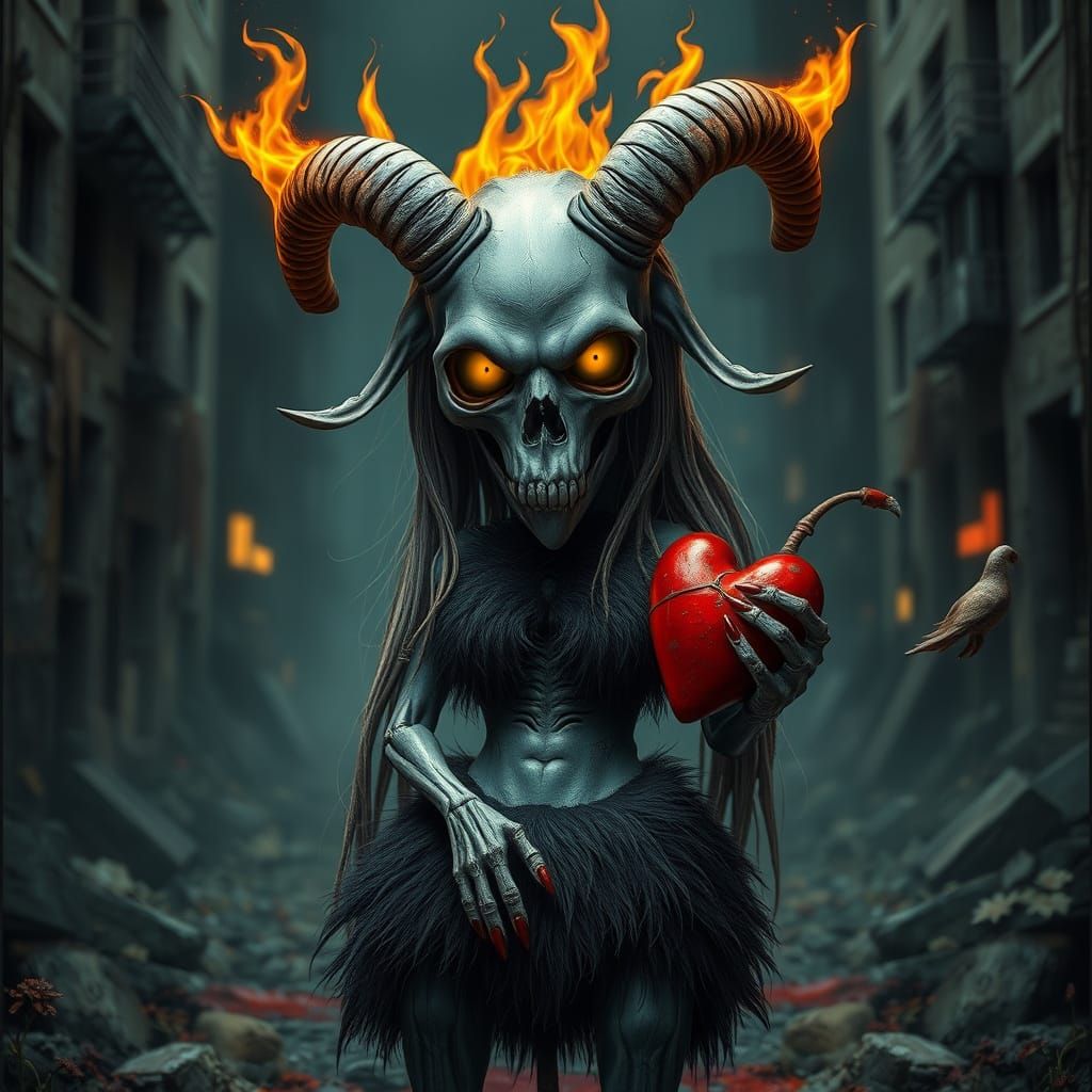 Surreal Dark Fantasy Portrait of a Horned Woman