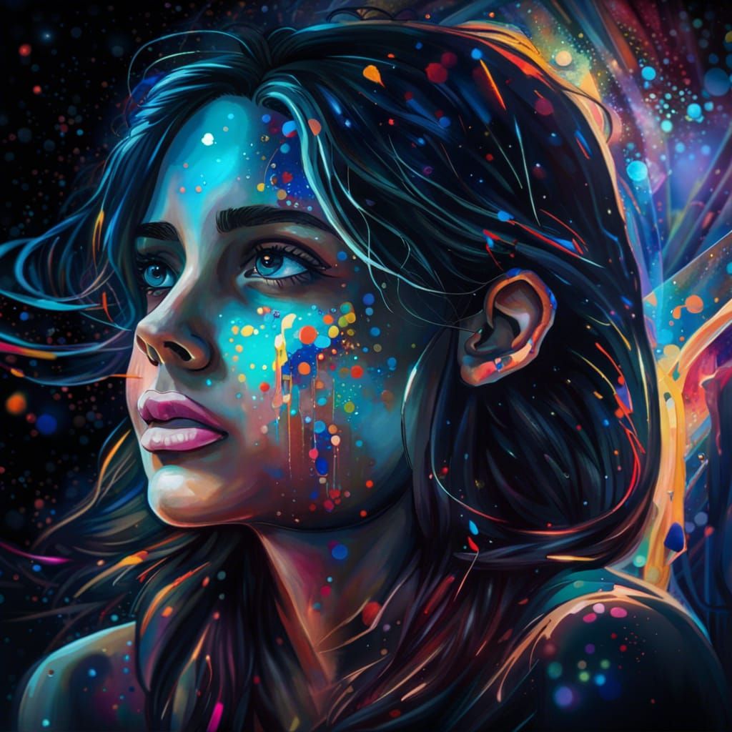 Girl Crying in Stained Glass Mosaic Design