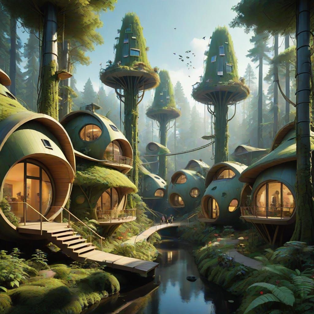 Thriving Ewok Village in Lush, Vibrant Forest Landscape