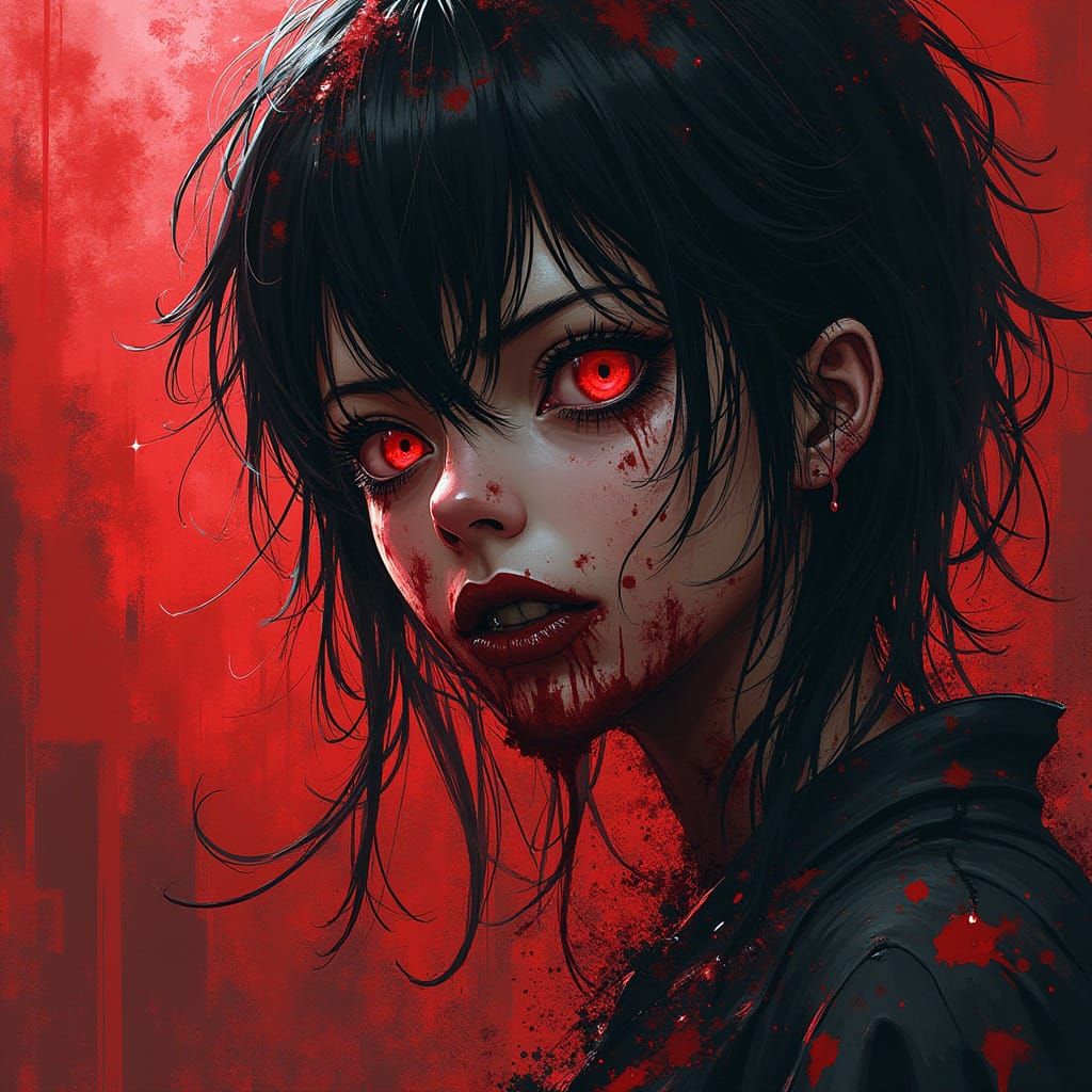 Dark Fantasy Anime Art with Gory Splatters