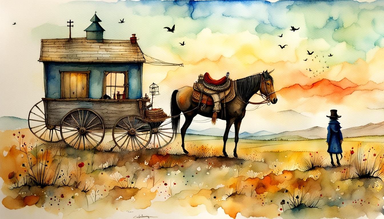 Whimsical Watercolor of the Wild West