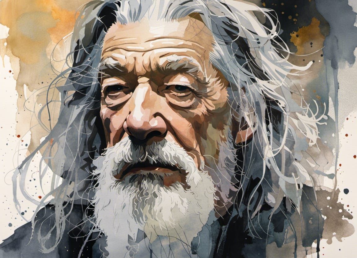 Watercolor Portrait of Gandalf in Chiaroscuro Style