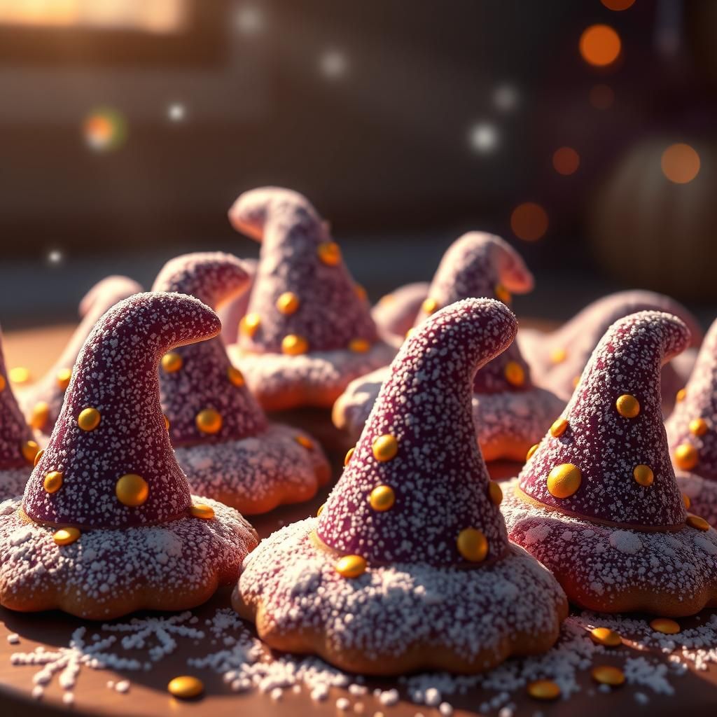 Sparkling Witch Hat Cookies in Manga Style