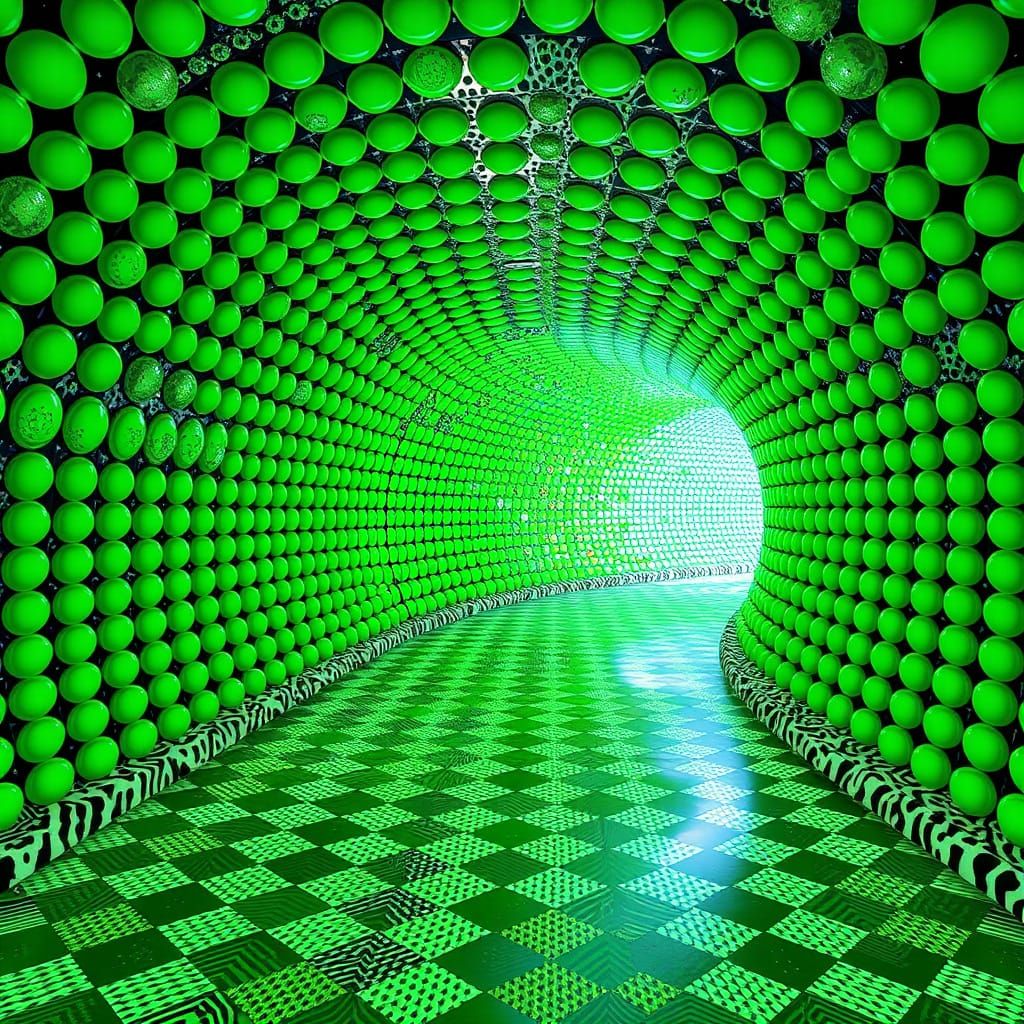 Ethereal Green Cymatic Tunnel With Impossible Loops